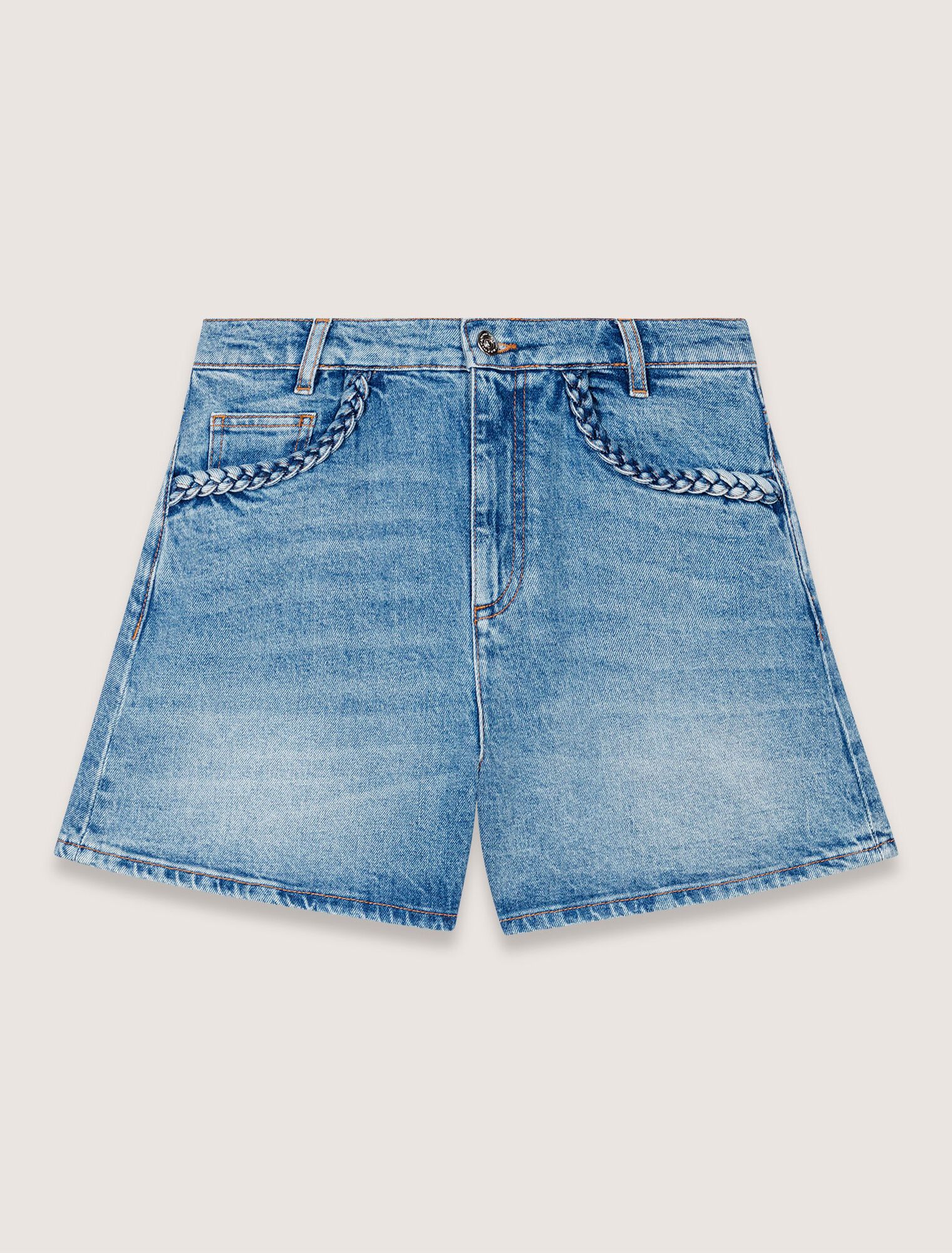 Quần short jeans viền bện